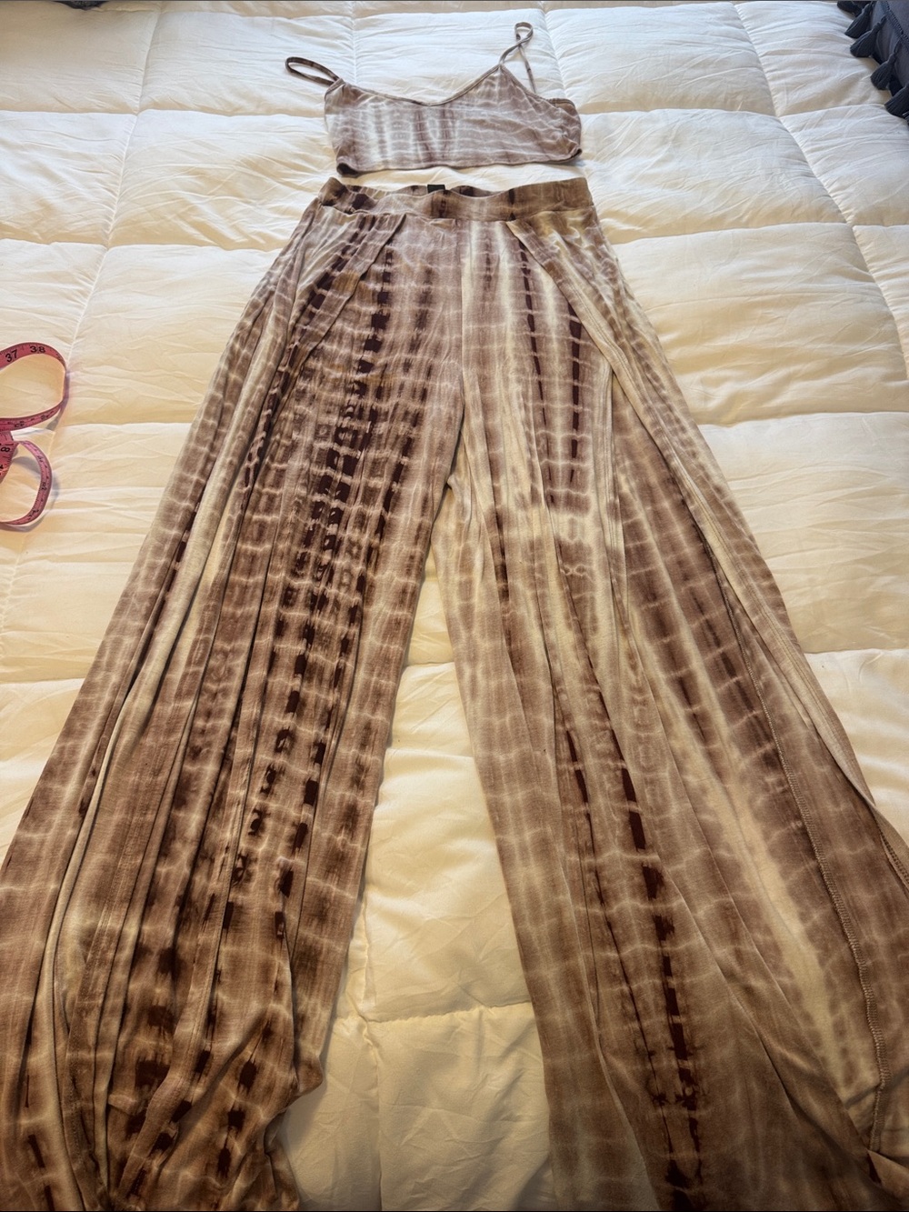 SHEIN Brown Taupe Tie-Dye Wide Leg Pants